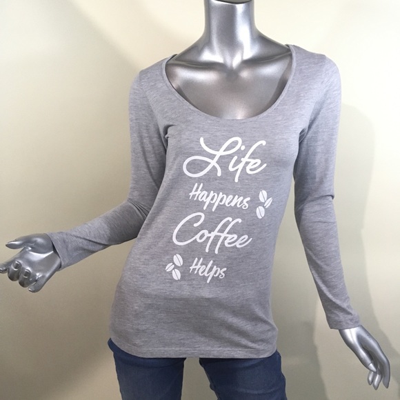 “Life Happens Coffee Helps” Long Sleeve Top New - Picture 2 of 9